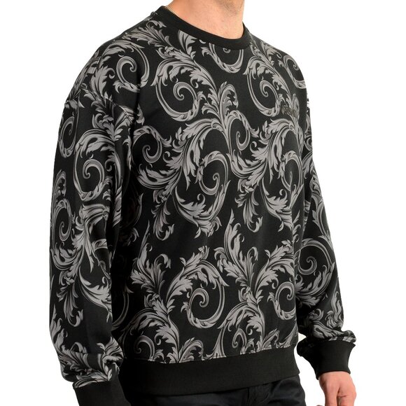 Versace Men's Black & Gray Barocco Print Non-Brushed Sweatshirt US L IT 52 - Picture 2 of 6
